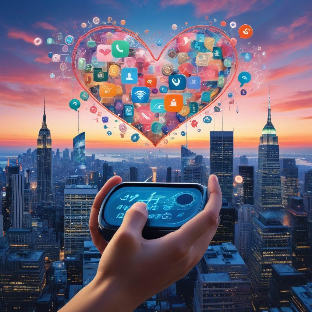 A heart-shaped telephone receiver cradled in a person's hands, surrounded by swirling lines of various telemarketing symbols like dollar signs, chat bubbles, and regulations. In the background, a digital cityscape representing the modern age of communication. The scene should evoke a blend of love and the complexity of telemarketing regulations, with soft pastel colors and a dreamy atmosphere. super-realistic. vibrant colors. white background.
